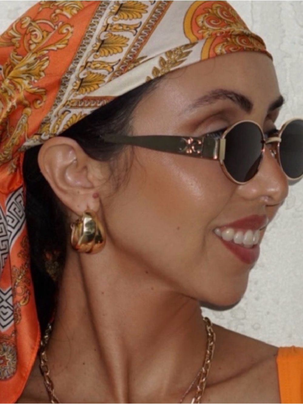 Women's Satin Orange Print Headscarf